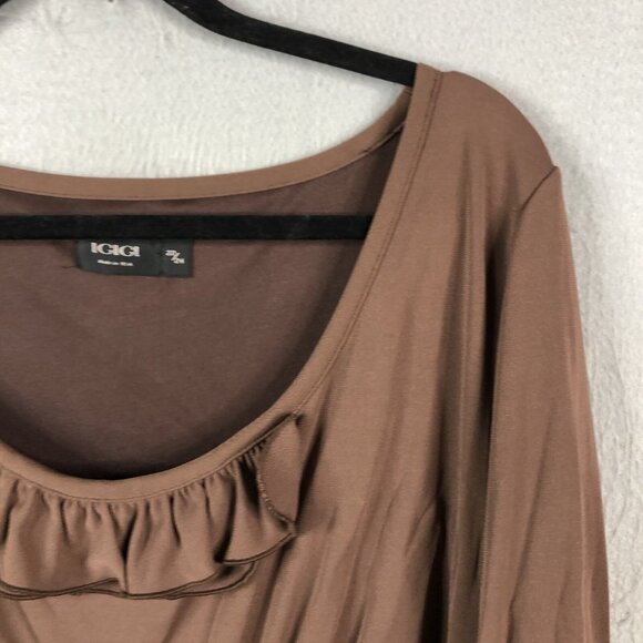 IGIGI Dress Womens 22 Plus Size Brown Office Career Stretch Knit Ruffle Feminine - Picture 10 of 15